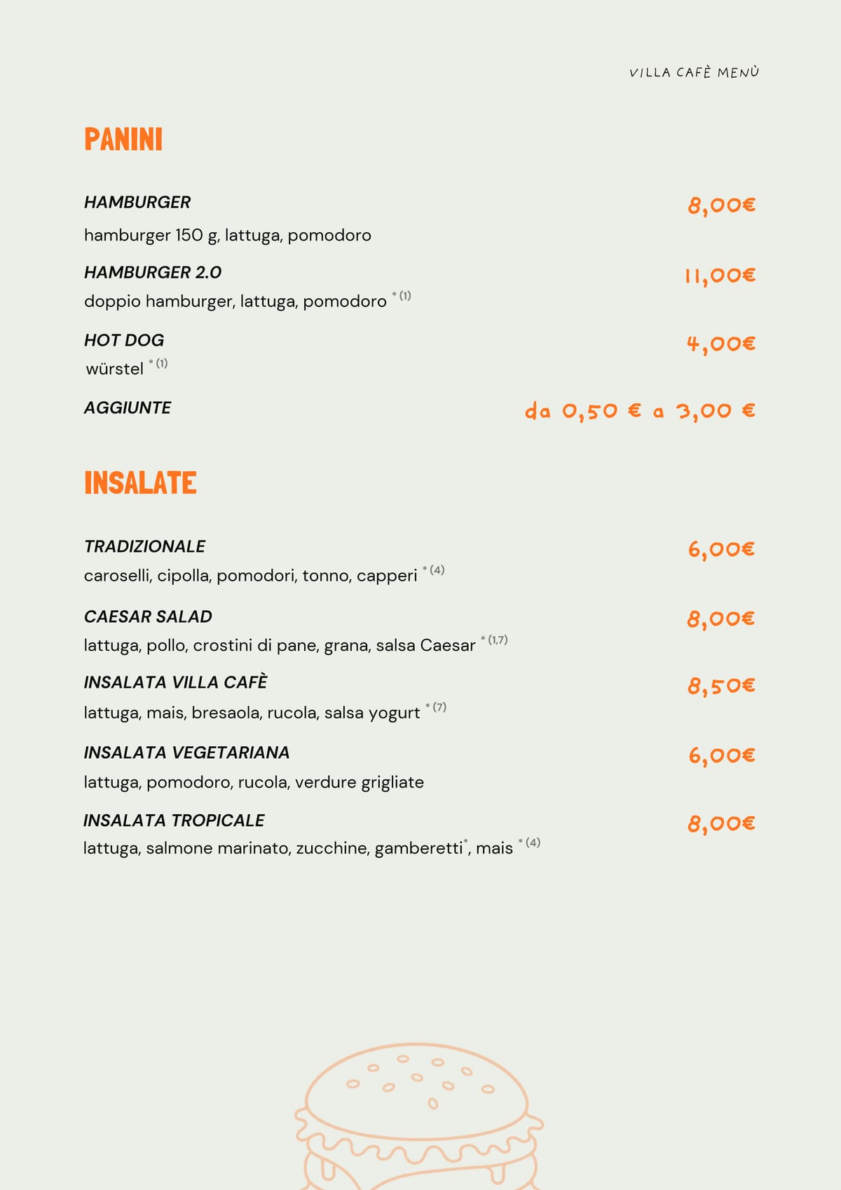 La pagina dei panini e delle insalate